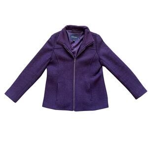 Lands’ End Women's 12 14 purple wool blend zip coat jacket Old Money dressy
